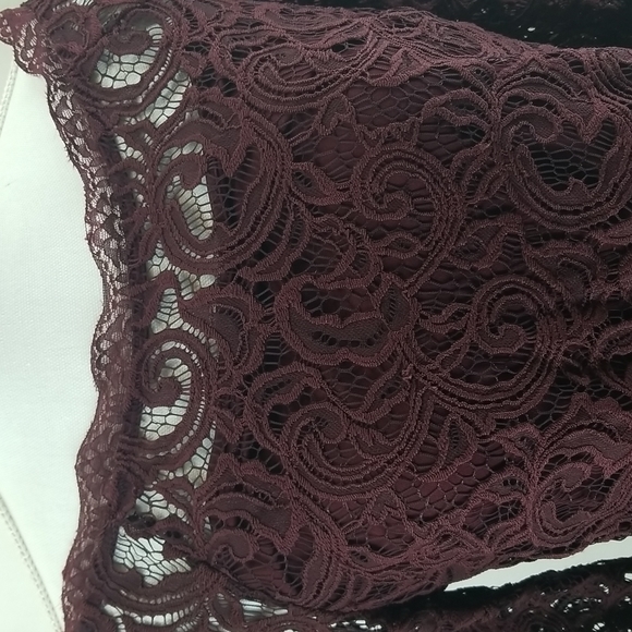 ADRIANNA PAPELL Brown Wide Neckline Off Shoulder Flare Sleeve Lace Shirt Top - Picture 4 of 14